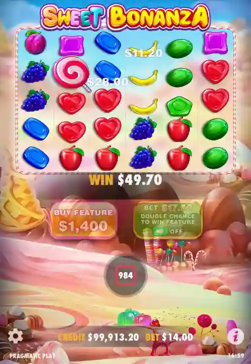 Sweet Bonanza jugado en smartphone Android - interfaz móvil optimizada con grilla de dulces y frutas